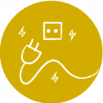 Icon eines Stromsteckers mit Steckdose – Symbol für Stromanschluss und technische Voraussetzungen bei Music Nau Now