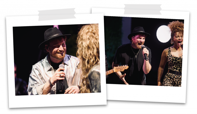 Sänger und Sängerin der Partyband und Eventband Music Nau Now live auf der Bühne – moderne Liveband für Firmenfeiern, Galas und Corporate Events