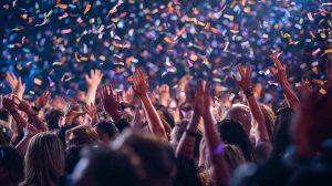 Feierndes Publikum mit Konfetti auf einer Firmenveranstaltung mit Eventband und Partyband